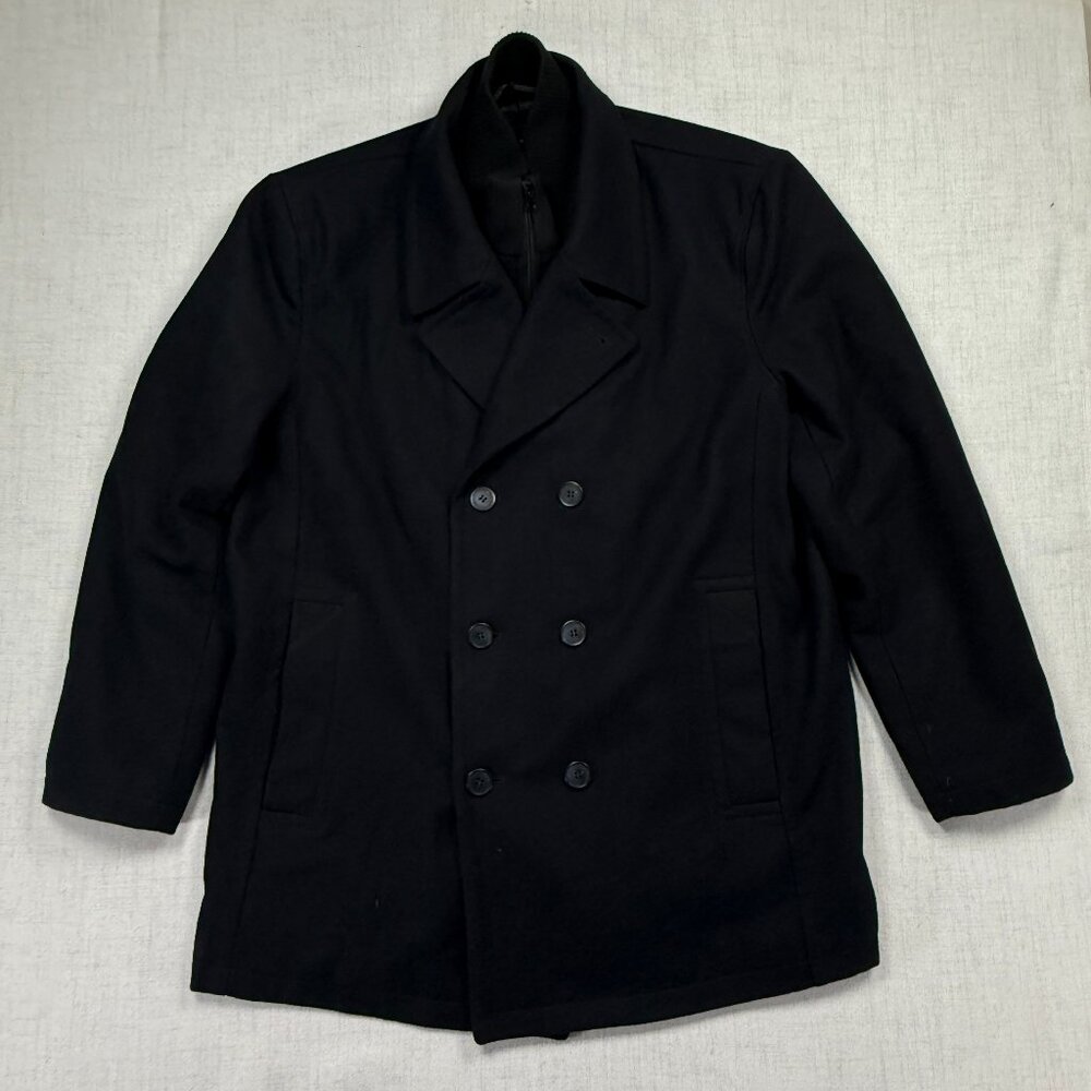 Marc New York Double Breasted Peacoat Black Wool Blend Zip Insert Lined